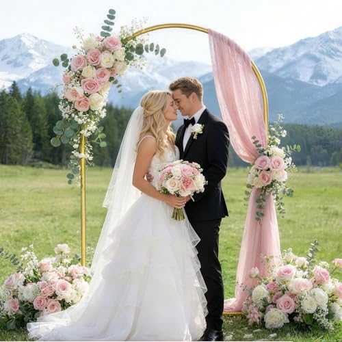 7.2 FT Wedding Arch Backdrop Stand, Gold Metal Arch Stand for Wedding Ceremony, Birthday Party, Baby Shower, Graduation, Floral Balloon Decoration - color: Gold, size: 7.2FT
