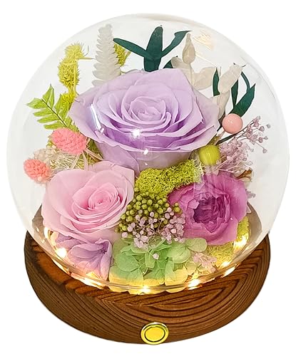 Valley of Rain & Forest Long-Lasting Real Flowers, Unique Floral Gift For you to send Love for All Occasions, for Indoor Decoration (Light-Purple Rose, Light-Pink & Purple-Pink Austin Roses) - color: Light-Purple Rose, Light-Pink Rose, Austin Rose