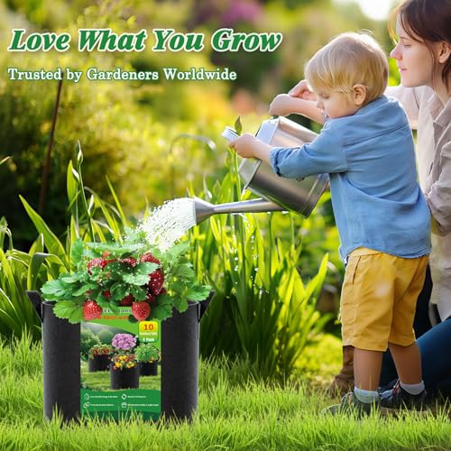FEED GARDEN 10 Gallon Grow Bags 4 Pack – 300G Thickened Fabric Plant Pots with Reinforced Handles, Breathable Drainage Planters for Vegetables, Tomatoes, Herbs, Indoor & Outdoor Gardening - size: 10 Gallon