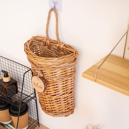Woven Wicker Hanging Basket Door Hanging Basket Wall Decorations for Home Garden Farmhouse (original) - color: wicker
