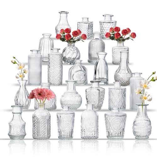 Glass Bud Vase Set of 24, Small Flower Vases, Glass Vases for Centerpieces, Vintage Home Table Decorations Bud Vases (24 Pcs, Clear) - color: Clear, size: 24 Pcs