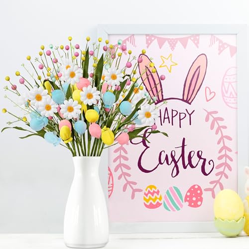 Yen Jean 10PCS Easter Decorations Eggs Picks - Spring Artificial Floral Stems Decor for Home Vase Filler Table Centerpiece