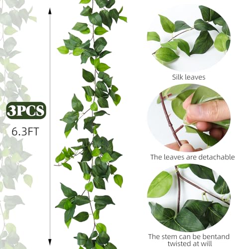 RECUTMS 3Pcs Artificial Vines Ivy Garland 6.3Ft Fake Green Leaves Ivy Garland Faux Hanging Plants Greenery for Spring Summer Outdoor Indoor Home Wall Garden Table Wedding Graduation Room Decor - color: Green-lvluo3pcs