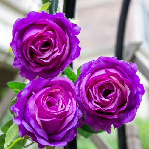 2Pcs 12Ft Bendable Artificial Flower Garland Faux Rose Vine Hanging Floral Garland for Wall Decor Trellis Fence Home Room Garden Wedding Decoration(Purple) - color: Purple, size: 2pcs
