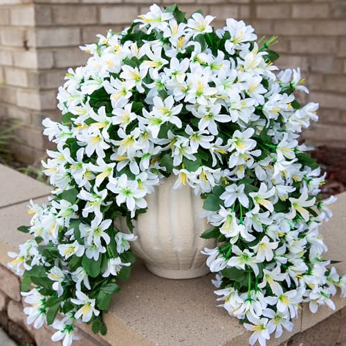 Ivydale Artificial Lily Flowers for Outdoors Fake Hanging Flower Vines for Outside Decoration, UV Resistant 2PCS Faux Plants for Patio Porch Balcony Garden Yard, White - color: White