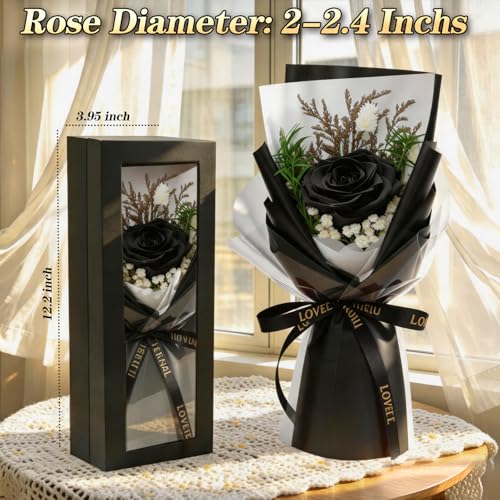 Preserved Flowers for Delivery,Black Rose Bouquet Gift for Women and Mom,Preserved Flowers Bouquet,Birthday Flowers Gifts for Her Grandma Wife Friends,Roses Gift Valentine’s Day Mothers Day - color: Black-bouquet