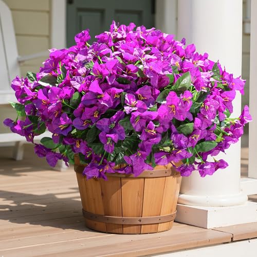 Fake Bougainvillea Artificial Flowers for Outdoors Spring Summer Decor, 4PCS Bougainvillea Outdoor Faux Plants Realistic Silk Flowers for Outside UV Resistant for Planter Patio Window Garden, Purple - color: Purple