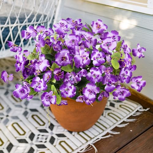 Fake Hibiscus Artificial Flowers for Outdoors Spring Summer Decoration, 6 Bundles Silk Purple Hibiscus Flowers Bouquet UV Resistant Look Real Faux Plants for Outside Planter Front Door Porch Balcony - color: Purple