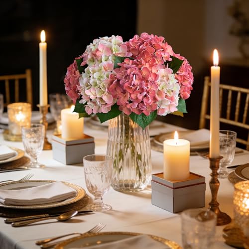 ZYTUYO 5PCS Light Pink Hydrangea Artificial Flowers Small Fake Latex Real Touch Hydrangeas Flowers with Stems Faux Silk Bouquet for Home Decor Table Wedding Party Outdoor Centerpieces - color: Light Pink