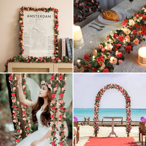 MARTINE MALL Flower Garland Rose Vines, 8 Strands 66Ft Flowers Vines for Bedroom, Rose Flower Garland Decoration, Rose Floral Garland for Room Table Birthday Wedding Party Garden Wall Decor - color: Pink, size: 8 Packs