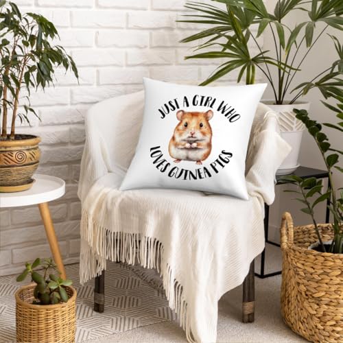 Fokongna Just A Girl Who Loves Guinea Pigs Pillow Covers Cute Farmhouse Animal Guinea Pig Pattern Pillowcase, Perfect for Girls' Rooms, Beds Chairs Sofas 18 x 18 Inch - color: Guinea Pig