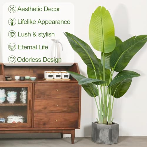 Lifelike Bird of Paradise Artificial Plant 4ft Faux Banana Leaf Tree with 9 Trunks for Home Decor - Perfect Indoor Silk Floor Plant for Living Room, Office, and Bedroom Ambiance Enhancement - size: 4ft