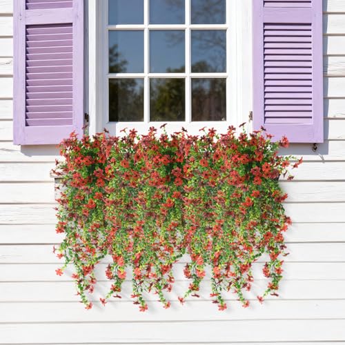 ZFProcess Artificial Hanging Flowers for Outdoors, 2 Pcs Fake Hanging Plant Spring Summer Decor, UV Resistant No Fade Realistic Faux Flower for Front Door Porch Planter Patio Garden Yard(Red Brown) - color: Red Brown