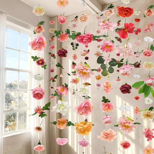 XunYee 6 Pcs 35.4 ft Flower Garlands Artificial Wildflower Vines Floral Hanging Backdrop Fake Flower Garlands Faux Silk Wildflower Vine for Wedding Bridal Shower Home Garden Wall Arch Decor(Blossom) - style: Blossom