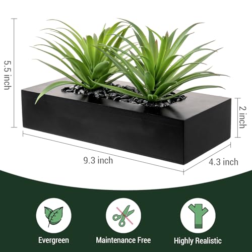 MyGift 10 Inch Fake Grass Artificial Plants in Rectangular Black Wood Planter - Faux Plants Indoor for Tabletop Centerpiece Décor - color: Black, size: 9.5 Inch