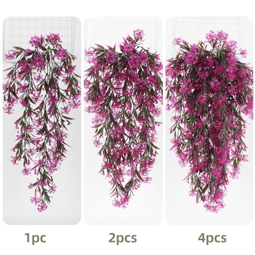 RECUTMS Artificial Hanging Plants 4 Pcs Ferns Plants Large Faux Artificial Hanging Plants Wall Plants Fake Ivy Room Decor Home Garden Wedding Party Indoor Outdoor Decorations(Fuchsia) - color: Style1-fuchsia