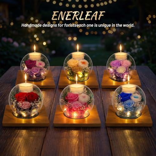 ENERLEAF Preserved Red Real Rose in Glass with Scented Candles – Forever Flower Romantic Anniversary Christmas Birthday Valentines for Mom, Women, Wife, Girlfriend, Her, Grandma - color: Glass-red