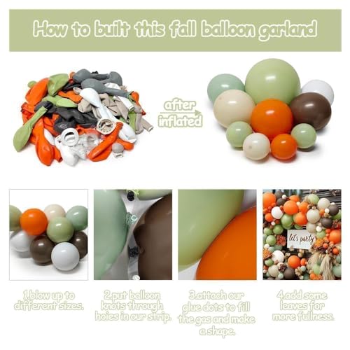 Balloon Arch Kit - Double Stuffed Dusty Green Orange Brown Beige Balloons for Neutral Baby Showers Woodland Wild One Dinosaur Birthday Decorations - color: Orange, Green, Brown