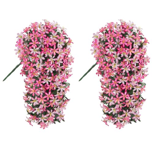 Ivydale Artificial Lily Flowers for Outdoors Fake Hanging Flower Vines for Outside Decoration, UV Resistant 2PCS Faux Plants for Patio Porch Balcony Garden Yard, Pink & Light Pink - color: Pink & Light Pink