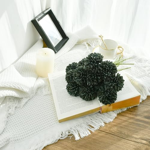 Mandy's 12pcs Artificial Dark Grey Chrysanthemum | 11.8 inch Artificial Mums Flowers for Home Table Centerpiece Summer Decor Silk Flowers for Porch Patio and Wedding - color: Dark Grey