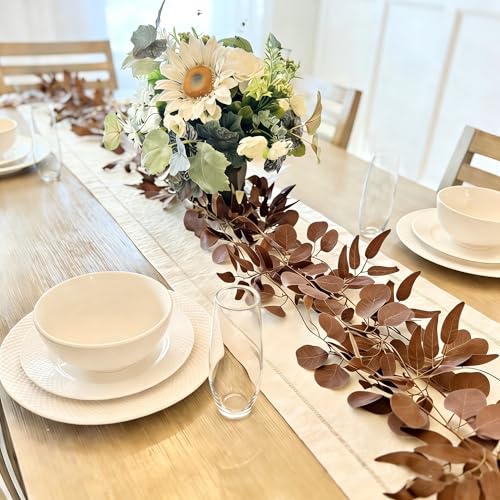 CQURE 12 Pack 84Ft Eucalyptus Garland,Artificial Eucalyptus Willow Leaves Table Greenery Garland Wreath Vines for Wedding Party Table Fireplace Bedroom Wall Room Decor - size: 84Ft-12Pack-Willow-Brown