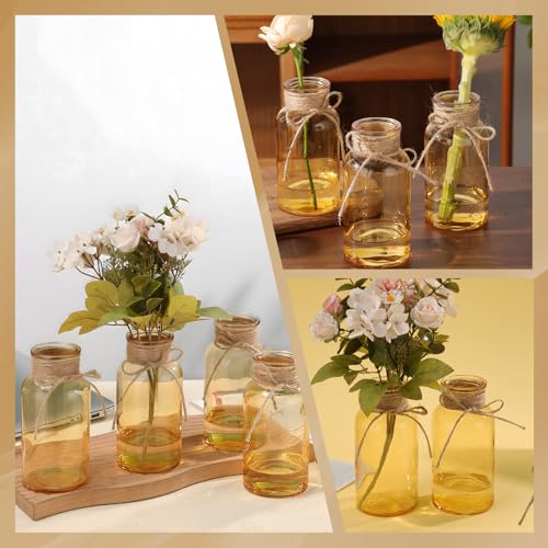 Glass Flower Vases for Centerpieces Boho Cylinder Bud Vases in Bulk Mason Jars for Weddings, Parties & Vintage Home Farmhouse (6, Gold) - color: Gold