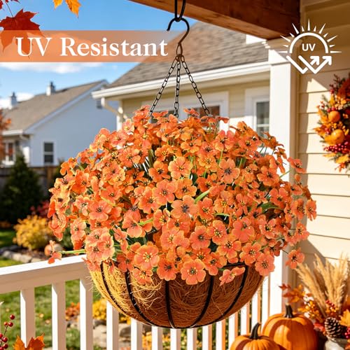 AmyHomie 20 Bundles Artificial Fall Flowers for Outdoor Outside Fall Decoration UV Resistant Faux Mums No Fade Fake Plastic Plants Garden Porch Window Box Decorating(Fall Orange) - color: Pure Fall Orange, size: 20