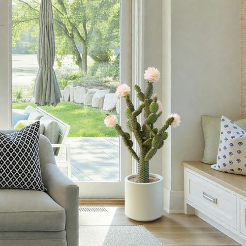 Artificial Cactus Plants 3ft, Fake Flower Plant with White Pot, Large Cacti Faux Floor Plant for Home Office Hotel Patio Balcony or Garden Balcony Indoor Outdoor Desert Decor - color: Yellow, size: 34 inches