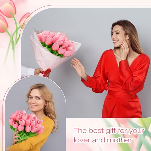 Lyrow 30 Pcs Tulips Artificial Bouquet Flowers Faux Tulips for Home Kitchen Wedding Decorations,Gift Idea for Easter Decor Mother's Day Birthdays(Plum Pink) - color: Plum Pink