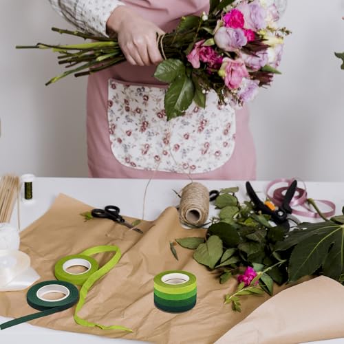 NiHome 9 Rolls 0.5" Wide Crepe Paper Floral Wrapping Tape for Flower Stems, Bouquets, Arrangements, DIY Crafts, Gift Wrapping, Decorations, Floral Designs, 4 Green Shades Variety Pack, 30 Yards Each