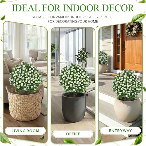 Artificial Boxwood Topiary Ball Trees Daisy Camellia Flowers with Spikes 27" Set of 2, UV Resistant Faux Mums Greenery Shrubs, Realistic Fake Bushes Plant for Outdoor Garden Front Porch Patio Decor - color: Boxwood Daisy