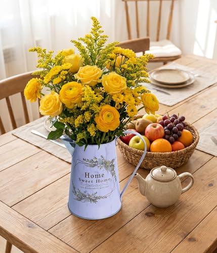 Yoillione White Metal Flower Vase with Country Pattern, Minimalist Jug Pitcher Vase with Handle for Farmhouse Home Table Decor - color: Leaf, size: Small