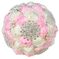 Sharebeauty 7.9 Inch Handmade Satin Rose Bridal Bouquet Toss Round Wedding Bouquet Throw Toss Artificial Flower Bunch Pink + Ivory - color: W3217d15 Pink/Ivory