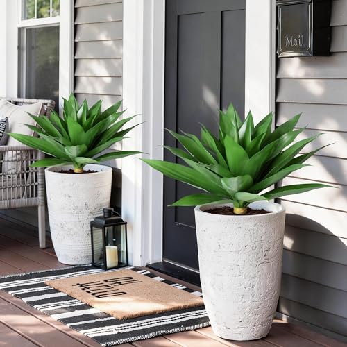 Ivydale Fake Plants Agave Artificial Plants Outdoor 2 PCS for Outside, Faux Greenery UV Resistant Artificial Outdoor Plants for Front Door Porch Planter Urn Patio Garden Yard 28inch Classic Green - color: Classic Green, size: 28 Inches
