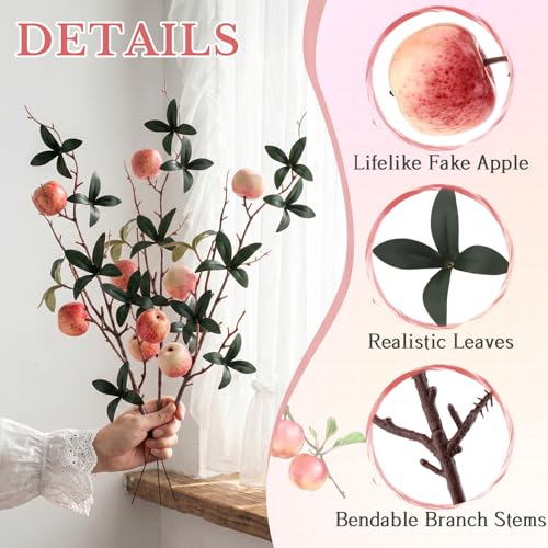Gresorth 5 Pcs Fake Mini Apple Branch Decoration Artificial Apples Fruit Plant Bouquet Model Plastic Realistic Vivid Pink Apples Imitation Christmas Thanksgiving - color: Small Apple Branch