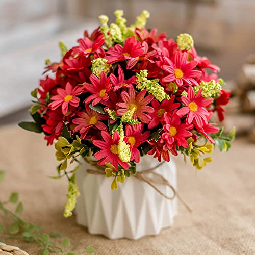 TKAS Artificial Flowers Fake Flowers Silk Rose Bouquets Decoration with Ceramics Vase for Table Home Office Wedding (Red Flowers) - color: Red Flowers