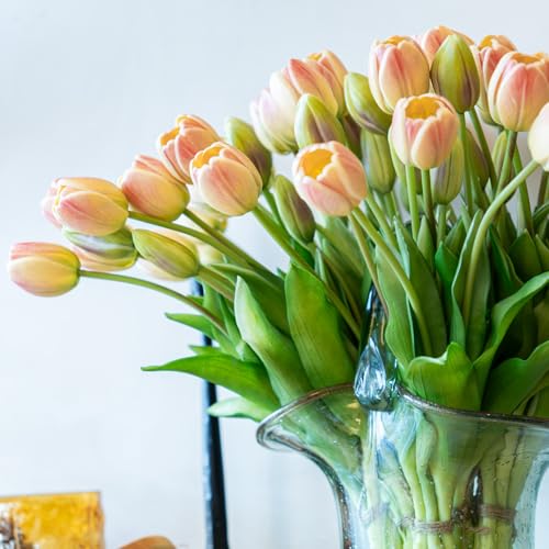 Artificial Tulips Flowers,Soft Touch Latex Bouquet, Fake Tulips,Spring Wedding Home Room Table Centerpiece Decor - color: 60pcs Champagne Set(no Vase)