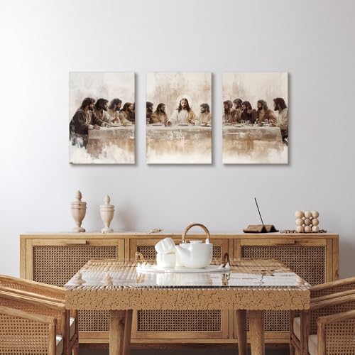 WENGTIAO 3Pcs Christian Wall Art Prints Jesus Last Supper Canvas Painting Religious Scripture Pictures Bible Renaissance Easter Artwork For Dining Room Living Room Church 16x24 inch - color: Jesus Last Supper, size: 16"x24"x3Pcs