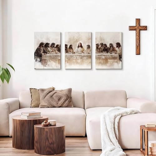 WENGTIAO 3Pcs Christian Wall Art Prints Jesus Last Supper Canvas Painting Religious Scripture Pictures Bible Renaissance Easter Artwork For Dining Room Living Room Church 16x24 inch - color: Jesus Last Supper, size: 16"x24"x3Pcs