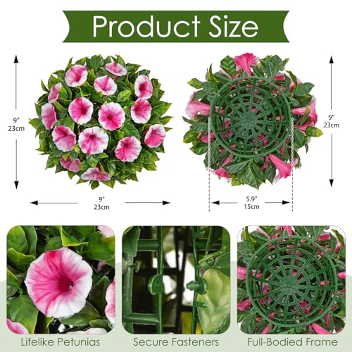 Artificial Petunia Plant Topiary Ball - 9 Inch UV Resistant Faux Pink & White Flower Ball Fake Plant Decorative Balls Faux Greenery for Porch Patio Balcony Yard Indoor Outdoor Home Decor, 1 Pack - color: Pink, size: 9"