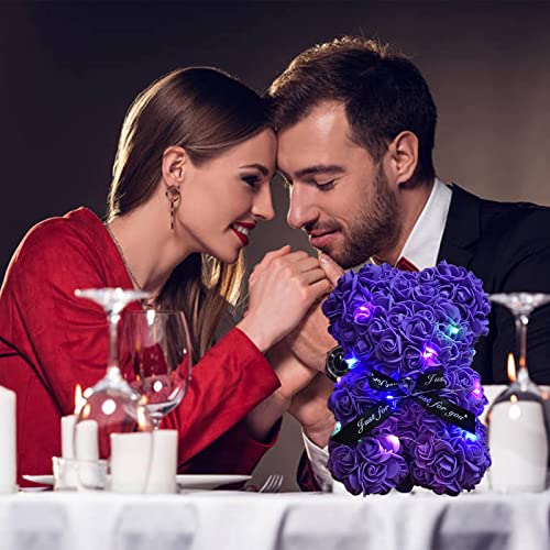 Lgv Flower Rose Bear,Romantic Gift for Valentine's Mother's Day, Christmas, Birthday,Girl Friend Her Mom Female Wife with Artificial Heart-Shaped Diamonds Purple - color: Purple