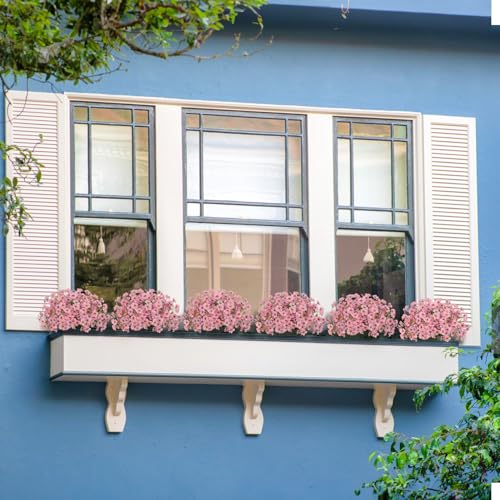 Outdoor Artificial Flowers 21 UV Resistant Bundles Fake Flower Plastic Plants Faux Silk Flowers Porch Hanging Garden Porch Window Box Decorating (Pink) - color: Pink