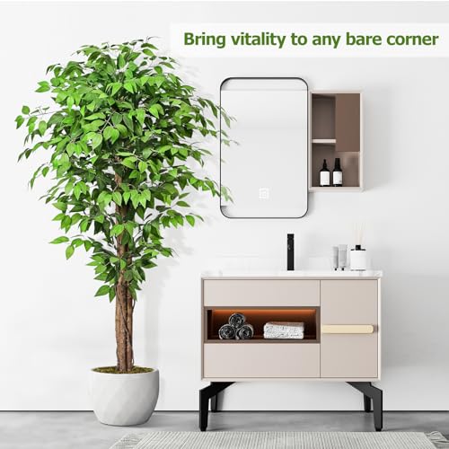 6.2ft Ficus Artificial Trees with 3 Natural Curved Trunks, 74" Tall Lush Faux Tree for Home Decor Indoor, Green Lifelike Fake Ficus Tree Artificial Plants - size: 6ft 2in