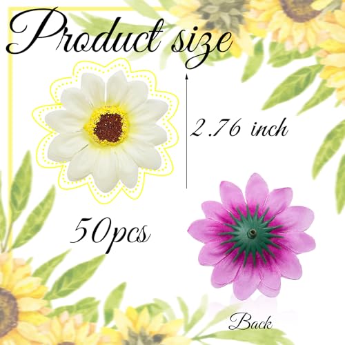 50 Pcs Sunflowers Artificial Flowers Heads, Silk Flowers Fake Sunflowers Heads, 2.76 Inch Beige Sunflower Heads Fabric Floral for DIY Wreath, Party, Background, Floral Arrangement - color: Beige