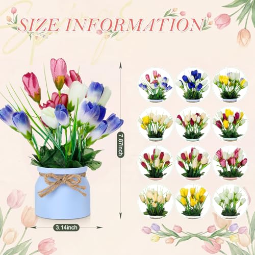 Suncalla Set of 12 Artificial Flower Tulip in Vase 8.66 Inches Floral Decor Spring Faux Tulip with Pots Fake Flower Centerpieces for Tables Home Bathroom Office Wedding Farmhouse Decoration - style: Tulip