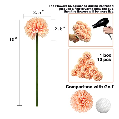10Pcs Artificial Fake Flower Plants Silk Chrysanthemum Ball Hydrangea Arrangements Wedding Bouquets Decor Home Kitchen Garden Party Table Floral Centerpieces DIY (Grapefruit Pink) - color: Grapefruit Pink