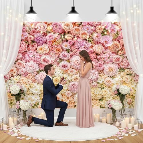 JAWO 6X4ft Blush Pink White Rose Floral Wall Backdrop, Mixed Flower Photo Background for Wedding Bridal Shower, Girls Birthday Baby Shower, Mother’s Day Valentine Cake Table Decor Studio Props - color: Pink3, size: 6X4