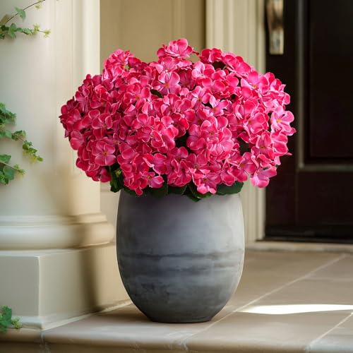 Artificial Crabapple Flowers for Outdoor 10 Pcs Artificial Chinese Flower Fake Flowers with Stems Silk Realistic Floral Arrangement for Front Door Porch Planter Patio Balcony (Rose Red) - color: Rose Red
