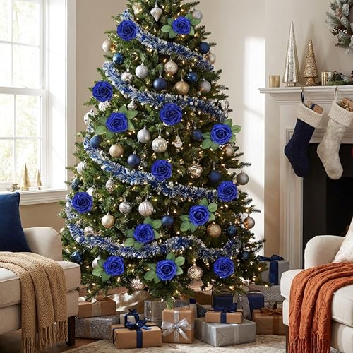 30Pcs Royal Blue Artificial Crystal Rose Artificial Flowers, Realistic Fake Crystal Roses for Wedding Center Decorations, Party Home Decorations, Valentine's Day, Bouquets. - color: 30pcs Royal Blue