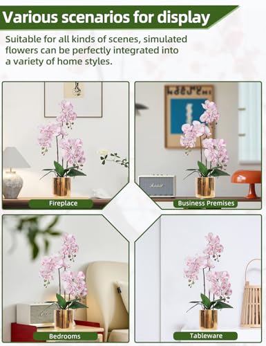 Artificial Orchid Flowers Set Fake Phalaenopsis Flower Faux Butterfly Orchid Real Touch Orchid for Wedding Home Office Party Hotel Yard Decoration Restaurant - color: White- Purple